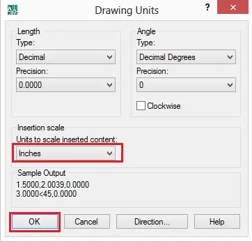 AutoCAD Drawing units window