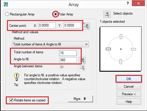 How to Create LEDEdit Layout using AutoCAD Software 11 Polar Array settings - Custom LED Layout
