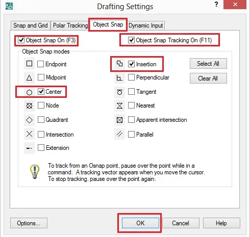 OSNAP Settings window