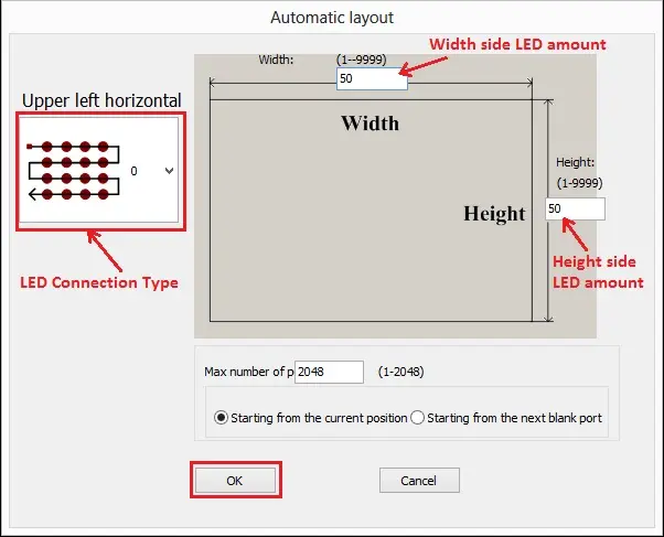 Automatic layout creator window - LEDEdit-K software
