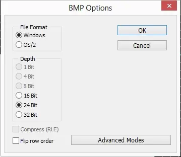 BMP settings window