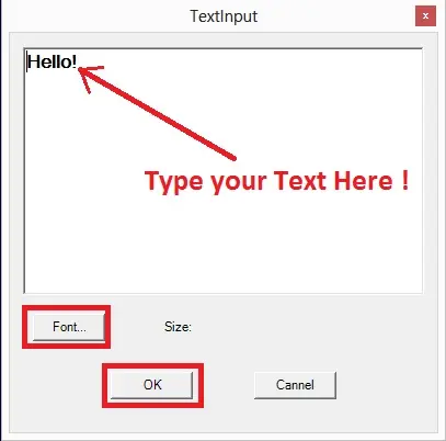 Input Text window - LED Text layout