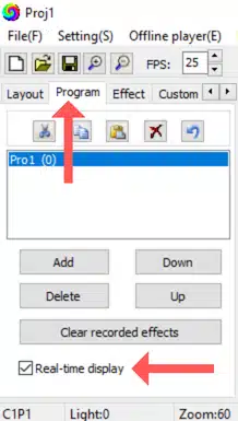 Real-time display check box in program tab