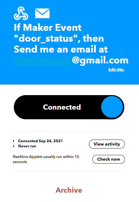 IFTTT Create your applet connected