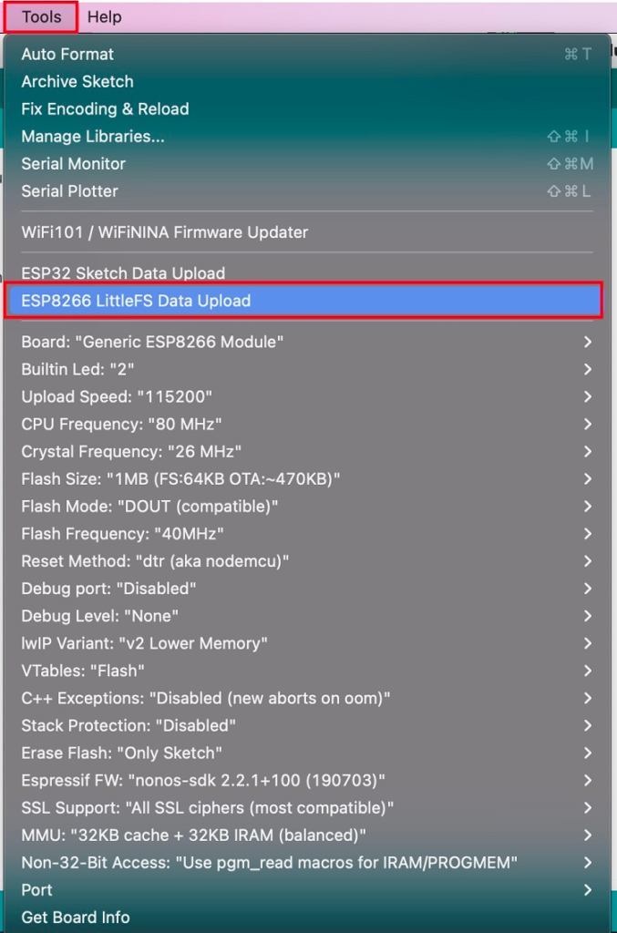 ESP8266 LittleFS Data Upload Mac OS X