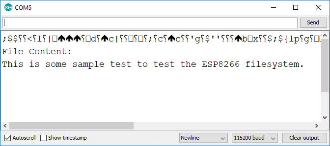 ESP8266 SPIFFS FS Filesystem Example Arduino IDE Serial Monitor
