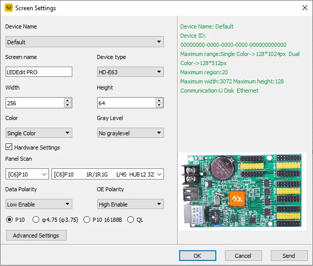 Screen setting of HD2020 LED Software