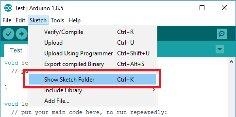 Arduino IDE Show Sketch folder to create data folder