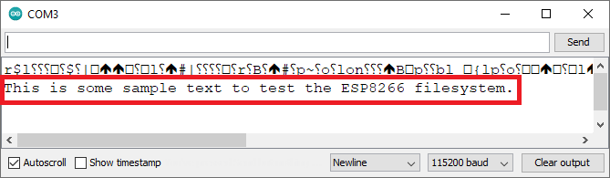 Testing ESP8266 LittleFS Serial Monitor