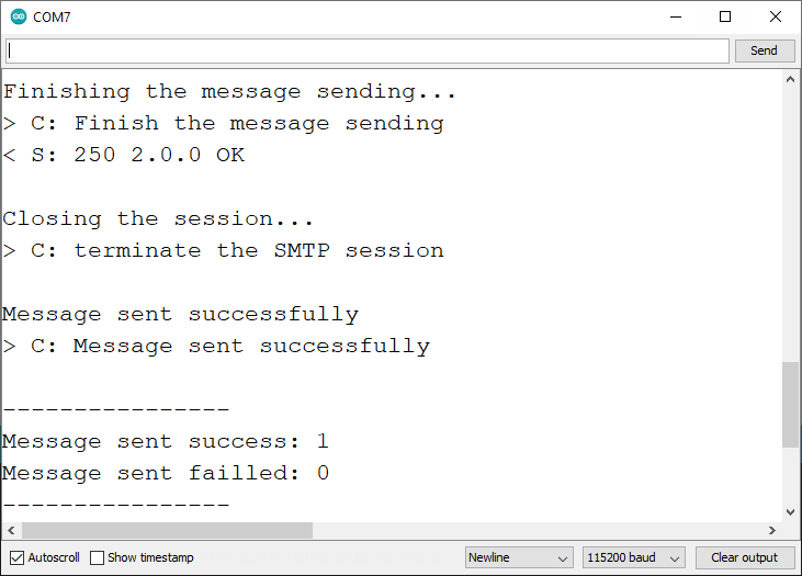 ESP Send Email Message Successfully Serial Monitor