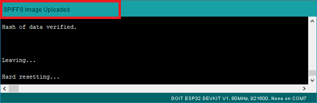 SPIFFS Image Uploaded to ESP32 board