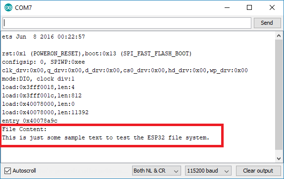 ESP32 SPIFFS FS Filesystem Example Arduino IDE Serial Monitor
