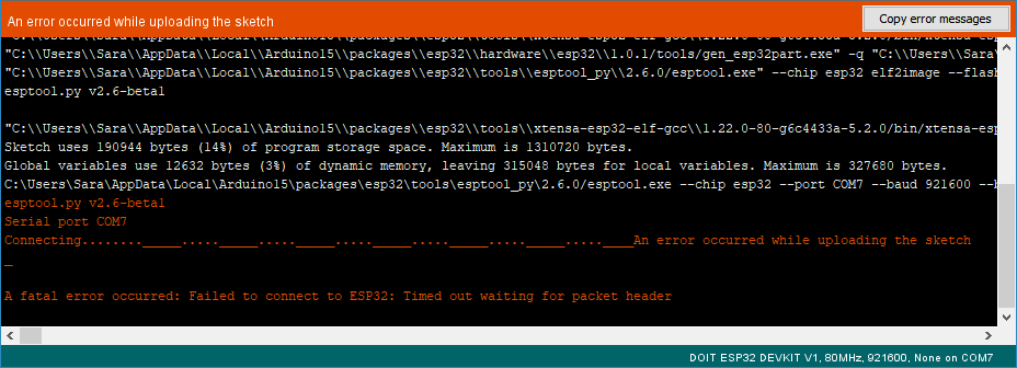 timed out waiting for packet header