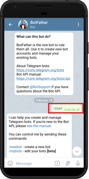 Telegram Start BotFather to Create a new Bot