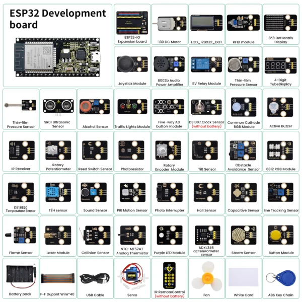 42-in-1 ESP32 Sensor Module Kit Diy Electronic Kit for Adults: Support Arduino C and MicroPython (65 Projects)