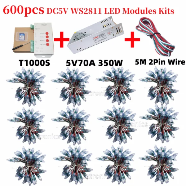 500/600/700pcs WS2811 Full Color LED Module Light Kits DC5V 12mm Waterproof RGB Color Digital LED Pixel Lamp for Festival Decor