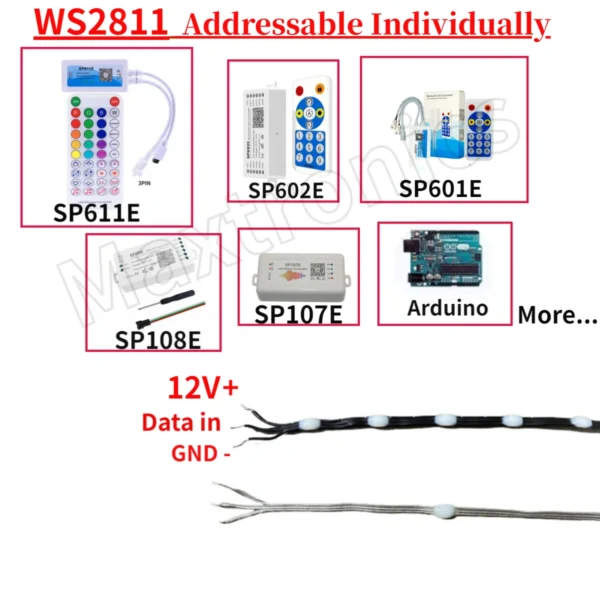 1000-3000PCS Smart WS2811 LED Strip Light RGB Addressable DC12V 15/20/25/30/50/100mm Spacing Full Color IP67 for Christmas Decor