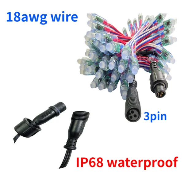 500-1000pcs WS2811 Resistor Bullet Led Pixel Light 18awg RBW Color Wire 13.5MM 12MM DC12V Connecter Full Color LED Modules Lamp