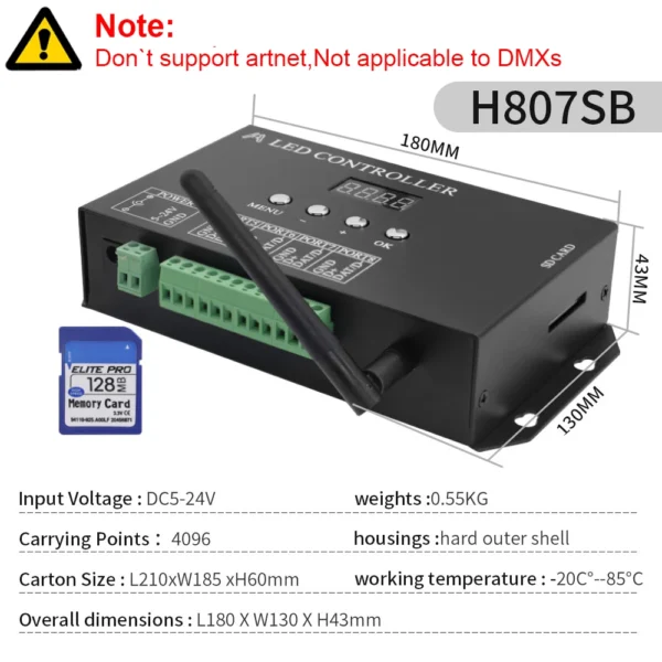 H807SA H807SB Wifi 8/4 Ports DMX/Artnet to SPI LED Pixel Controller With SD Card For WS2811 WS2812 WS2812b WS2815 Led Strip Light