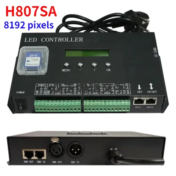 NEW H807SA Controller Madrix 8 Port Artnet To SPI Pixel Controller MAX 8192 pixel For WS2811 WS2812 WS2812b WS2815 Led Strip Light