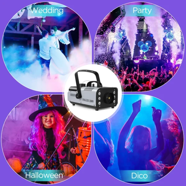 U'King 1200W Fog Machine 6LEDs Remote Fogger Ejector Disco Colorful Smoke Machine DJ Christmas Party Effects Stage Light