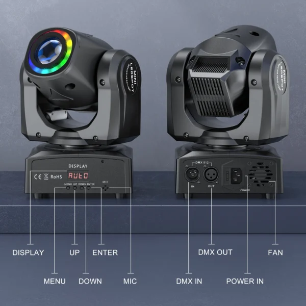 kf-S559cfa3bcff94c0b99409ef2b2243086z U'King 120W LED Beam Moving Head Light RGB Color Mixing 8 Patterns DMX Effect Light Rotating Stage Light for DJ Show Party KTV