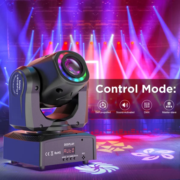 kf-S8b73beee2f5c4a3a96199f9bc724e492w U'King 120W LED Beam Moving Head Light RGB Color Mixing 8 Patterns DMX Effect Light Rotating Stage Light for DJ Show Party KTV