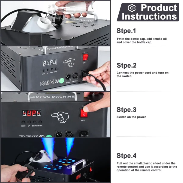U'King 2000W Double-tube Adjustable Fog Machine DMX512 Smoke Machine 3IN1 RGB LED Colorful Stage Spray for DJ Wedding Christmas