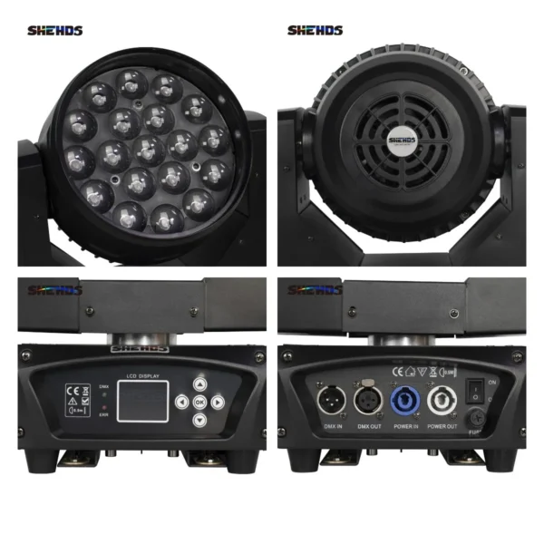 SHEHDS 1 Pcs LED Beam Wash 19x15W RGBW Zoom Moving Head Lighting Circle Control for DJ Disco KTV Bar Dance Nightclub