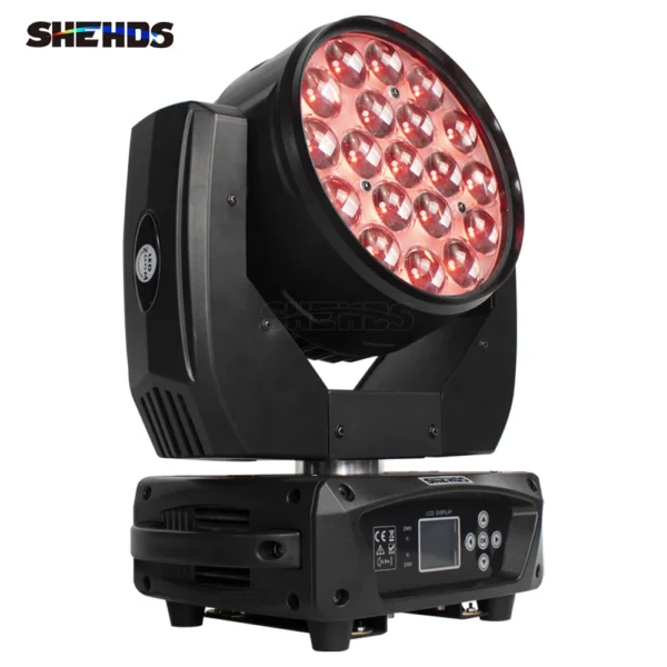 SHEHDS 1 Pcs LED Beam Wash 19x15W RGBW Zoom Moving Head Lighting Circle Control for DJ Disco KTV Bar Dance Nightclub