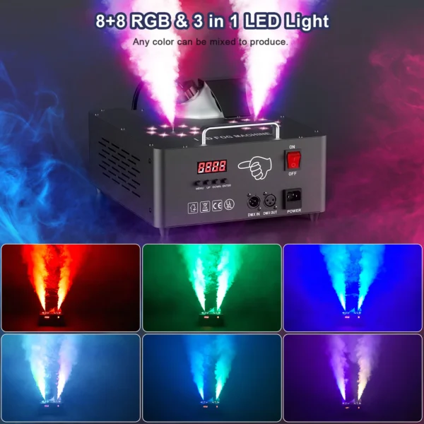 U'King 2000W Double-tube Adjustable Fog Machine DMX512 Smoke Machine 3IN1 RGB LED Colorful Stage Spray for DJ Wedding Christmas