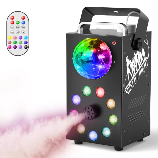 kf-Sa9b89fa88f334bed9fb9fa46f007cea6N U'King 700W Smoke Machine Wireless Remote Control Effect Fogger 3in1 LED RGB Stage Light Fog Machine DJ Halloween Christmas