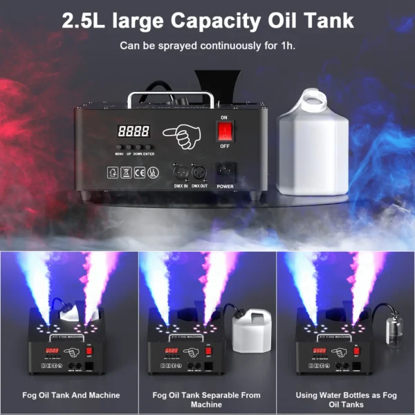 U'King 2000W Double-tube Adjustable Fog Machine DMX512 Smoke Machine 3IN1 RGB LED Colorful Stage Spray for DJ Wedding Christmas