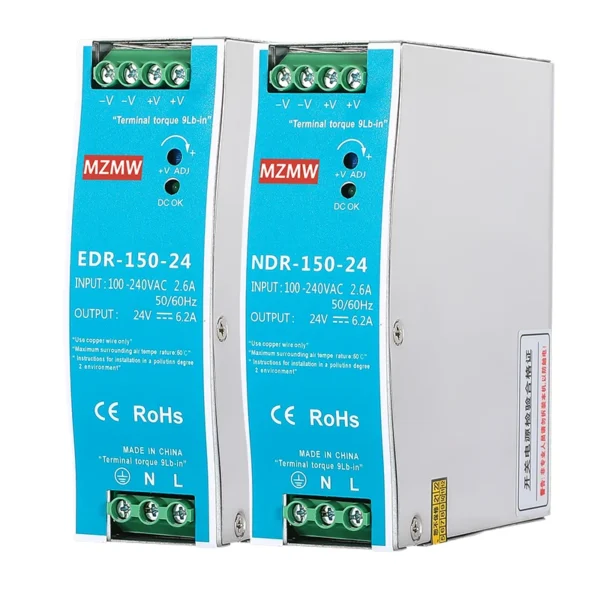 MZMW EDR150 NDR-150 Industrial DIN Rail Switching Power Supply 150W 12V 24V 48V AC/DC EDR-150-24 Single Output Mini Source Power
