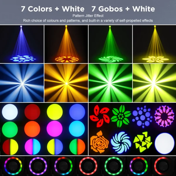 kf-Sd03e3ddb9c4046aeaca58206746f3fc90 U'King 120W LED Beam Moving Head Light RGB Color Mixing 8 Patterns DMX Effect Light Rotating Stage Light for DJ Show Party KTV