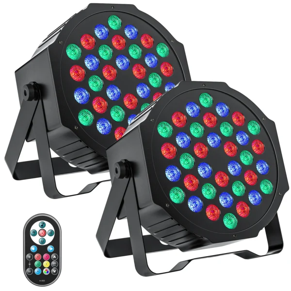 kf-Se13a24632263427ca539dfd8f639dff1C U'King 2PCS Party Light Par Light 36 LEDs RGB DMX Stage Effect Lighting Stage Flat Par Lighting DJ Lights Disco Lights Wedding