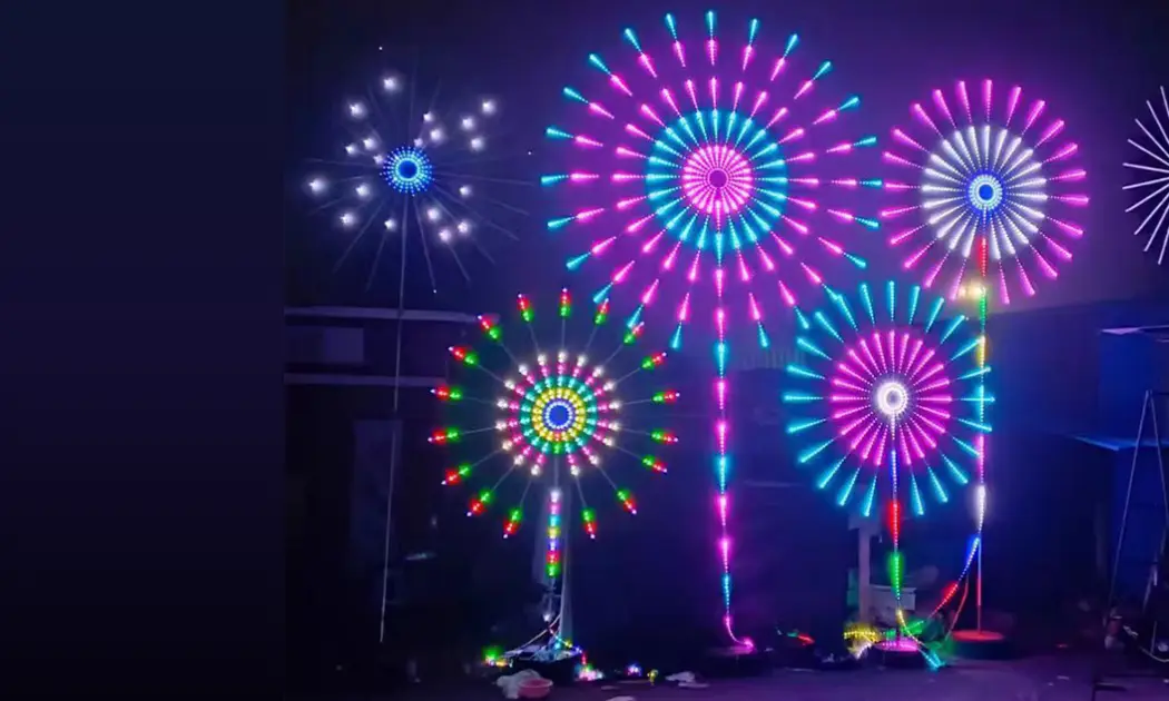 Outdoor LED Garden Christmas Fireworks Decoration Waterproof Landscape Sync Decorative Lights Led Firework Pole Lighting