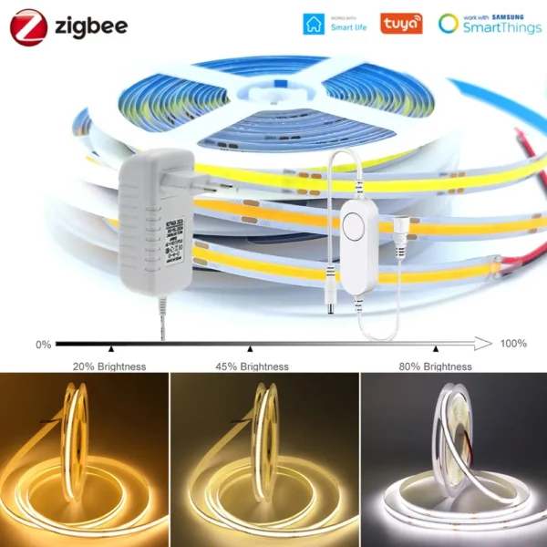 kf-A92b4a96432dd48d985a4c37b0c30b188o DC12V Zigbee 3.0 1M-5M COB LED Strip 320LEDs High Density Flexible Room LED String Lights Waterproof Smart for Smartthings Alexa
