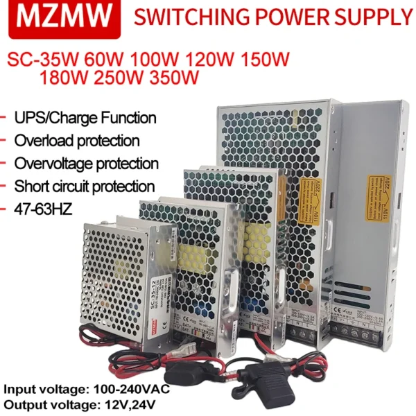 kf-S32464f671f444c09b527cd322e7e98cfU MZMW 35W 60W 100W 120W 150W 180W 250W 350W Battery Charger Switching Power Supply 110/220V AC/DC 12V 24V UPS/Charge Function