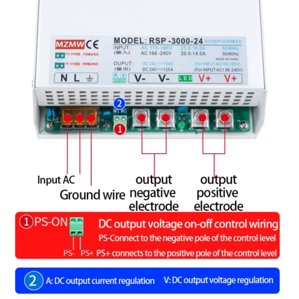 MZMW PFC Switching Power Supply 3000W CC/CV 0-24V 36V 48V 60V 72V 80V 110V 220V 100-240VAC AC TO DC Adjustable Transformer SMPS