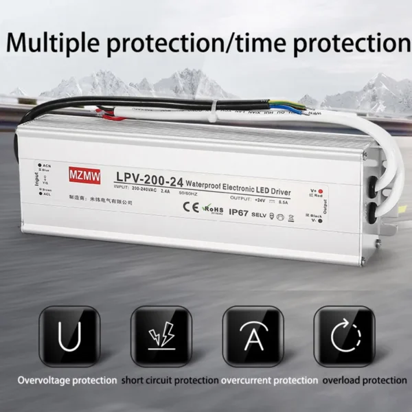MZMW IP67 Waterproof Switching Power Supply LPV Series 15W 20W 25W 35W 100-240V AC TO DC 12V 24V LED Driver Lighting Transformer