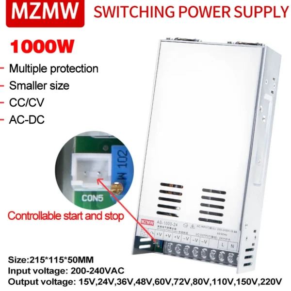 kf-S42688cd6e3074d82b00efaa6d33fafd9P MZMW 1000W Switching Power Supply 15V 24V 36V 48V 60V 72V 80V 110V 150v 220V AC/DC CC/CV Start Stop Control Transformer SMPS