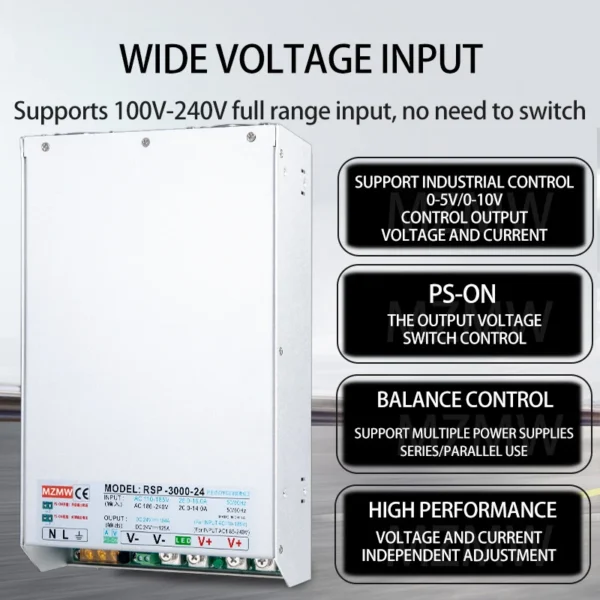 MZMW PFC Switching Power Supply 3000W CC/CV 0-24V 36V 48V 60V 72V 80V 110V 220V 100-240VAC AC TO DC Adjustable Transformer SMPS