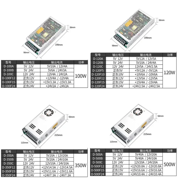 MZMW Dual Output Switching Power Supply 30W 50W 75W 100W 120W 350W 500W Ac Dc Converter ± 5V 24V 12V 15V LED Power SMPS Driver