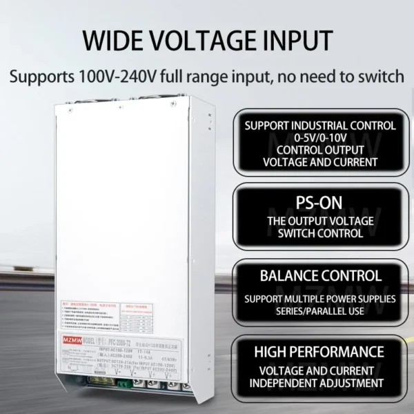 MZMW PFC Switching Power Supply 2000W 0-24/36/48/60/72/110/220V CC/CV 100-240V AC/DC Current&Voltage Adjustable Transformer SMPS