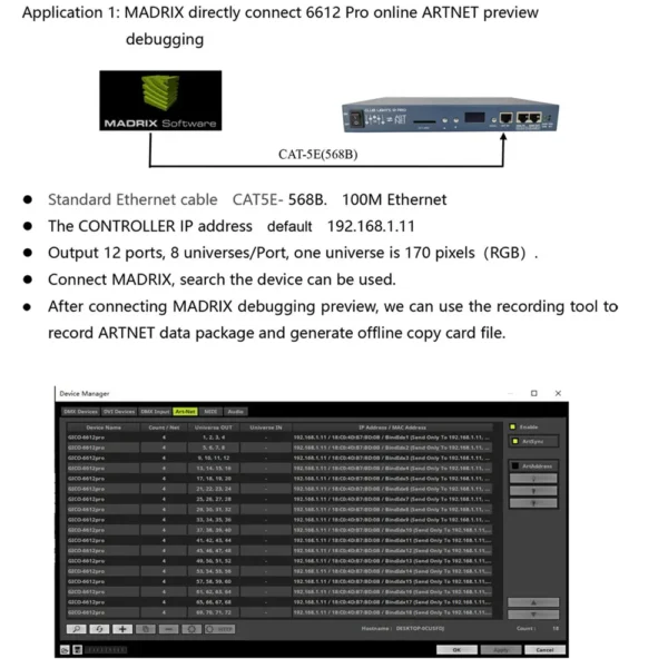 WS2811 WS2812B WS2815 Artnet Pixel Controller DMX512 Offline Player 12X1024 Pixels