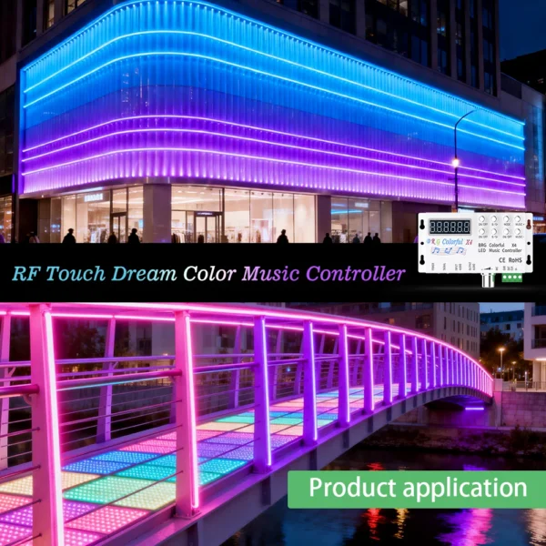 WS2815 WS2811 UCS1903 LED Strip Light Controller DC12-24V - Music, Colorful X4, BRG Remote SPI Pixels